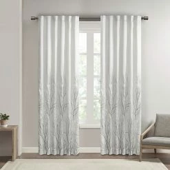 Madison Park 1-Panel Eliza Light Filtering Embroidered Window Curtain Gray