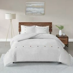 Madison Park Rianon 3-piece Cotton Waffle Weave Duvet Cover Set White