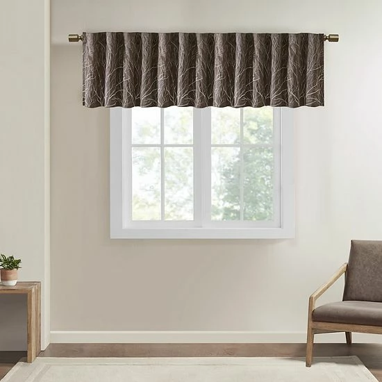 Madison Park Eliza Faux Silk Embroidered Window Valance Tan - Image 11