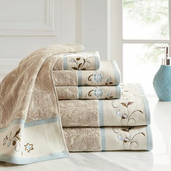 Madison Park Belle 6-piece Embroidered Cotton Jacquard Bath Towel Set - Image 2