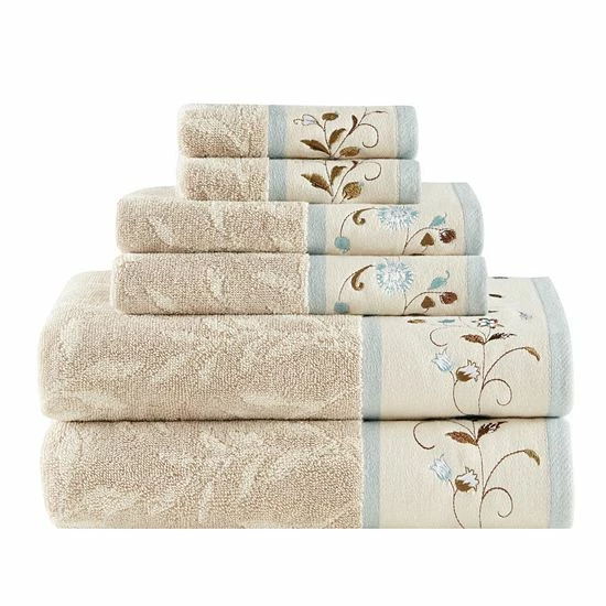 Madison Park Belle 6-piece Embroidered Cotton Jacquard Bath Towel Set - Image 7