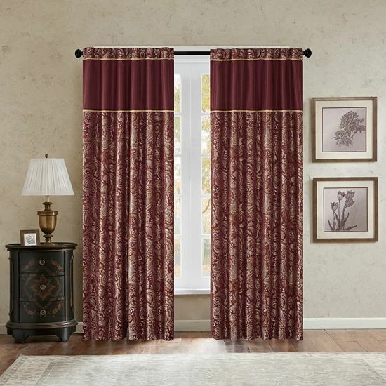 Madison Park 2-pack Whitman Jacquard Light Filtering Window Curtains Burgundy - Image 12