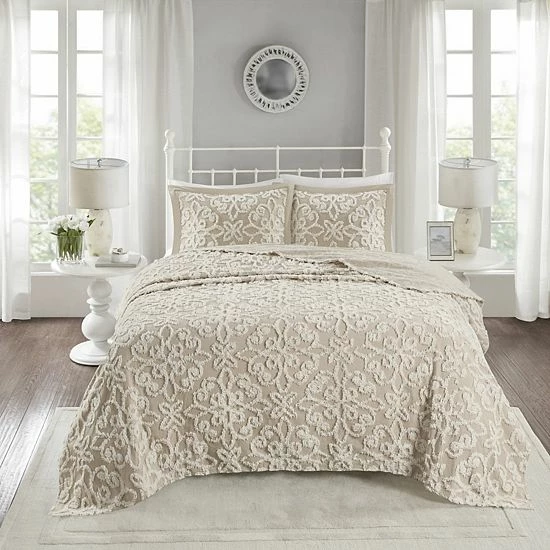 Madison Park Sarah 3-piece Cotton Chenille Bedspread Set Taupe - Image 7