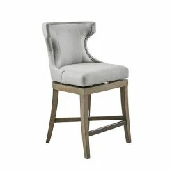 Madison Park Fillmore 25.25" Upholstered Wingback Counter Stool With 360 Degree Swivel Seat Navy