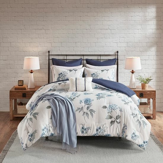 Madison Park Monah 7-Piece Printed Seersucker Comforter Set With Throw Blanket