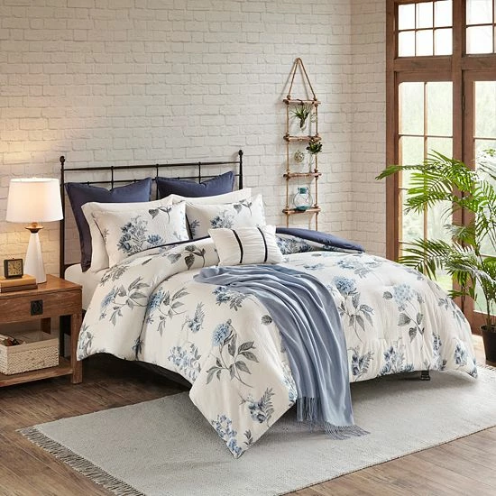 Madison Park Monah 7-Piece Printed Seersucker Comforter Set With Throw Blanket - Image 5