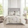 Madison Park Edna 6-Piece Reversible Cotton Comforter Set With Coordinating Pillows Gray Ivory