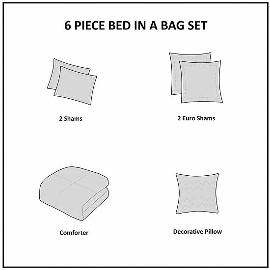 Madison Park Edna 6-Piece Reversible Cotton Comforter Set With Coordinating Pillows Gray Ivory - Image 7