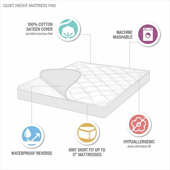 Madison Park Quiet Nights 300 Thread Count Cotton Sateen Waterproof Mattress Pad - Image 6