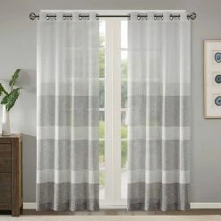 Madison Park Jasper Woven Faux Linen Striped Window Sheer Neutral