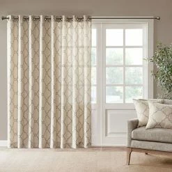 Madison Park 1-Panel Westmont Fretwork Print Light Filtering Patio Window Curtain Khaki
