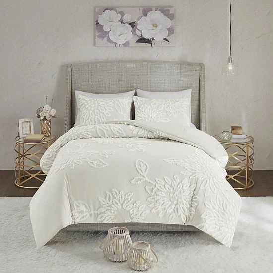 Madison Park Pansy 3-Piece Tufted Cotton Chenille Floral Comforter Set Gray - Image 11