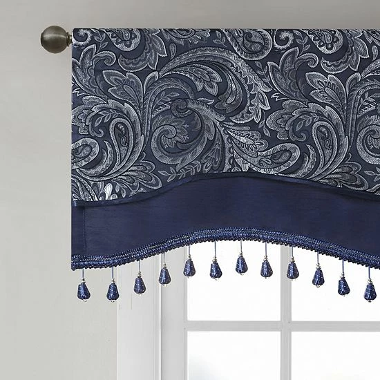 Madison Park Whitman Jacquard Window Valance With Beads Burgundy - Image 2