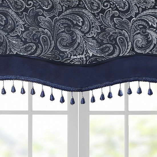 Madison Park Whitman Jacquard Window Valance With Beads Burgundy - Image 3