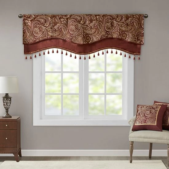 Madison Park Whitman Jacquard Window Valance With Beads Burgundy - Image 6