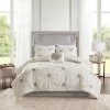 Madison Park Edna 4 Piece Embroidered Cotton Reversible Duvet Cover Set Gray Ivory