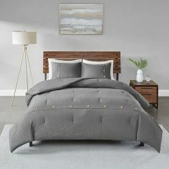 Madison Park Rianon 3-piece Cotton Waffle Weave Comforter Set Gray