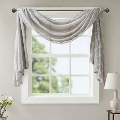 Madison Park Iris Diamond Sheer Embroidered Scarf Window Valance White