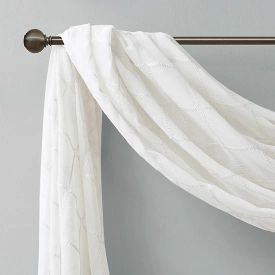Madison Park Iris Diamond Sheer Embroidered Scarf Window Valance White - Image 2