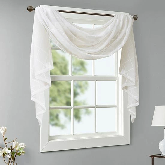 Madison Park Iris Diamond Sheer Embroidered Scarf Window Valance White - Image 7