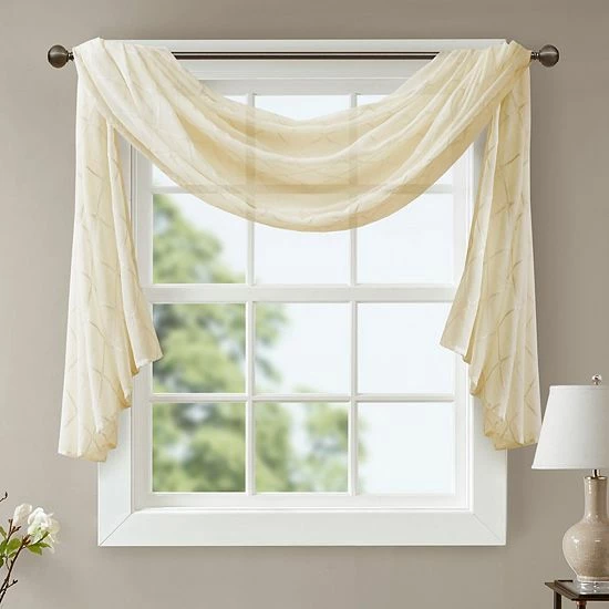 Madison Park Iris Diamond Sheer Embroidered Scarf Window Valance White - Image 10