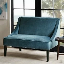 Madison Park Calla Swoop Arm Settee Loveseat Blue