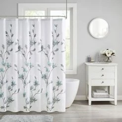 Madison Park Sylvan Floral Printed Burnout Shower Curtain Aqua