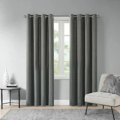 Madison Park Oslow Solid Piece Dyed Grommet Top Light Filtering Window Curtain Gray