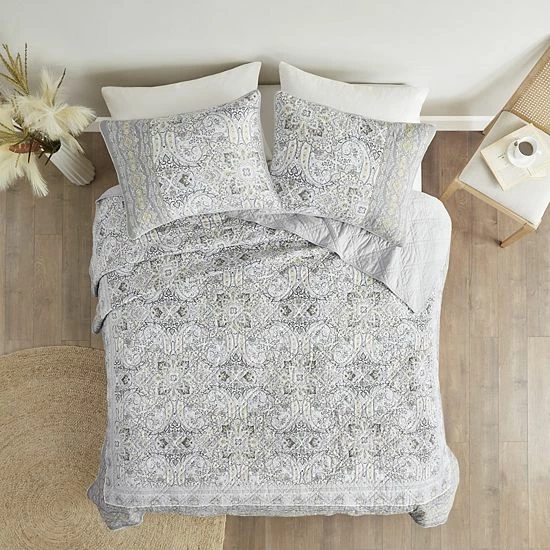 Madison Park Gaia Reversible Antimicrobial Cotton Coverlet Set With Shams Teal - Image 8