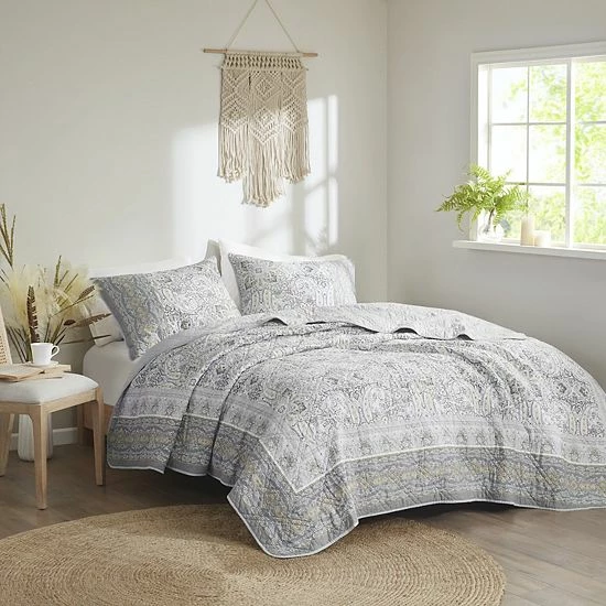 Madison Park Gaia Reversible Antimicrobial Cotton Coverlet Set With Shams Teal - Image 9