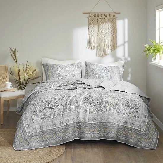 Madison Park Gaia Reversible Antimicrobial Cotton Coverlet Set With Shams Teal - Image 12