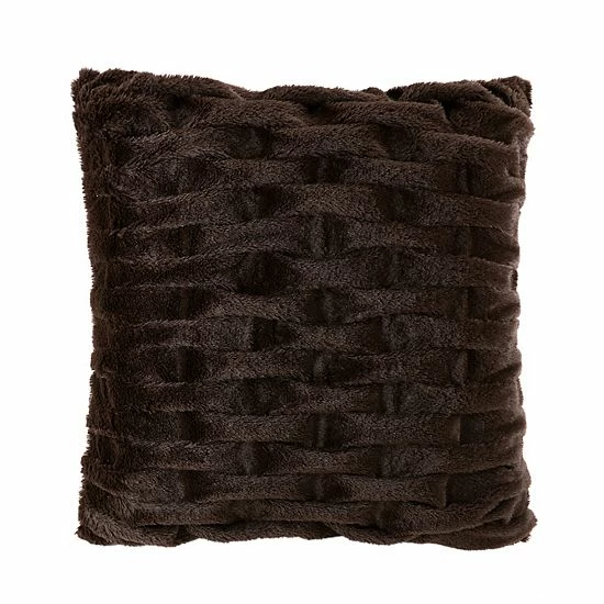 Madison Park Ruched Faux Fur Square Throw Pillow Brown - Image 2