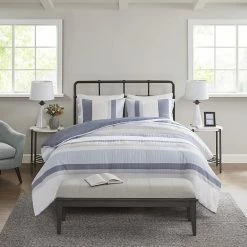 Madison Park Levi Jacquard Antimicrobial Duvet Cover Set With Shams Blue