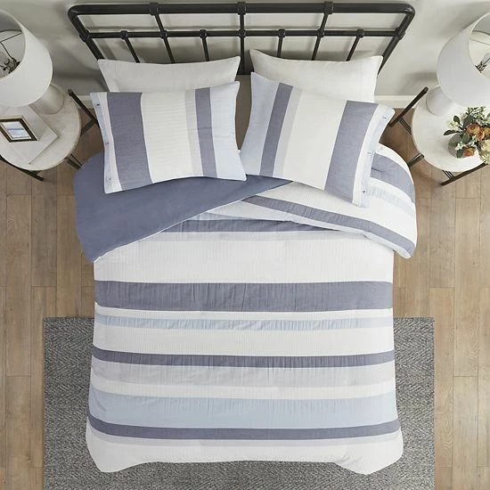Madison Park Levi Jacquard Antimicrobial Duvet Cover Set With Shams Blue - Image 3