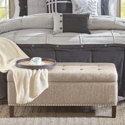 Madison Park Frances Storage Ottoman Gray Faux Leather