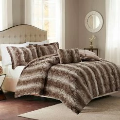Madison Park Marselle Faux Fur Comforter Set Sand