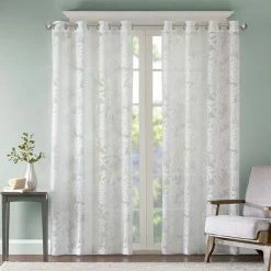 Madison Park 1-Panel Kauna Palm Leaf Sheer Window Curtain Natural