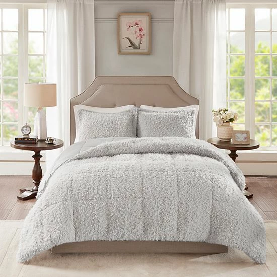 Madison Park Nova Faux Mohair & Faux Mink Comforter Set Gray - Image 2