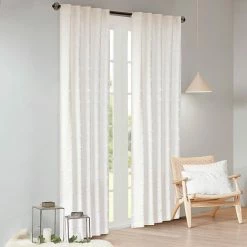 Madison Park Maize Cotton Jacquard Pom Pom Light Filtering Window Curtain Ivory