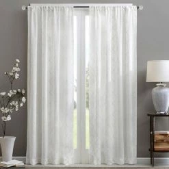 Madison Park 1-Panel Iris Diamond Sheer Window Curtain Ivory
