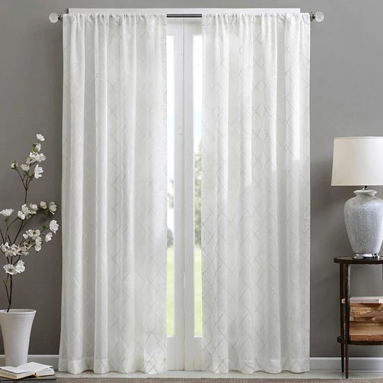Madison Park 1-Panel Iris Diamond Sheer Window Curtain Ivory