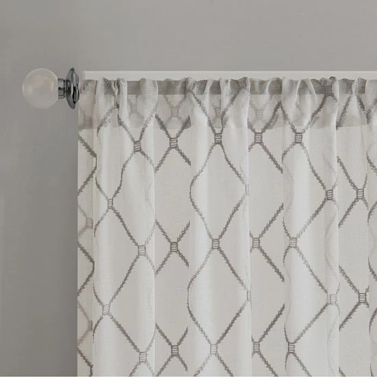 Madison Park 1-Panel Iris Diamond Sheer Window Curtain Ivory - Image 3