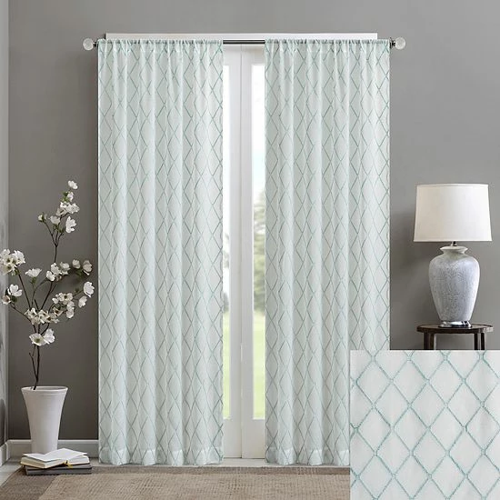 Madison Park 1-Panel Iris Diamond Sheer Window Curtain Ivory - Image 4