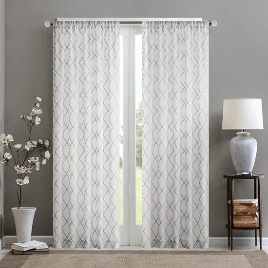 Madison Park 1-Panel Iris Diamond Sheer Window Curtain Ivory - Image 8