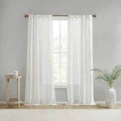 Madison Park Set Of 2 Calista Yarn Dye Woven Linen Texture Sheer Window Curtain Panels White