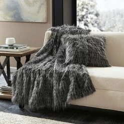 Madison Park Edina Faux Fur Throw Ivory