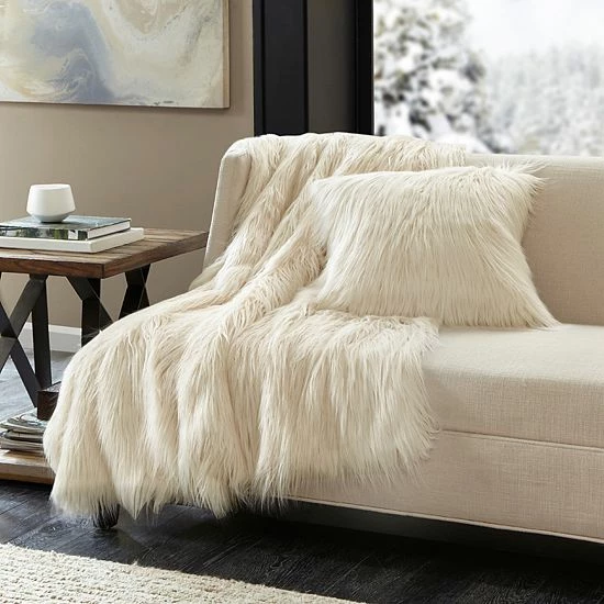 Madison Park Edina Faux Fur Throw Ivory - Image 6