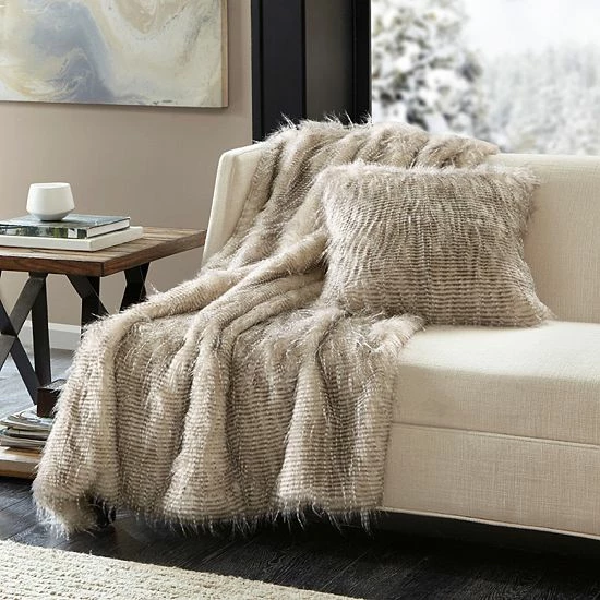 Madison Park Edina Faux Fur Throw Ivory - Image 7