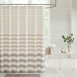 Madison Park Donna Stripe Blended Yarn Dyed Woven Shower Curtain Gray