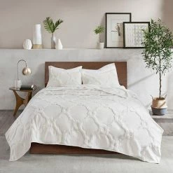 Madison Park Nollie Cotton Chenille Geometric 3-piece Coverlet Set White